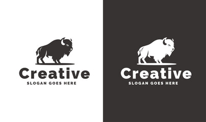 Majestic Twin Bison Logos in Monochrome