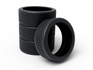 3d render Tire perspective view (isolated on white and clipping path)