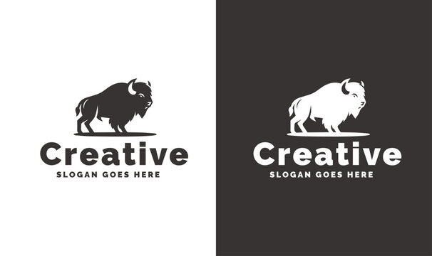 Majestic Twin Bison Logos in Monochrome