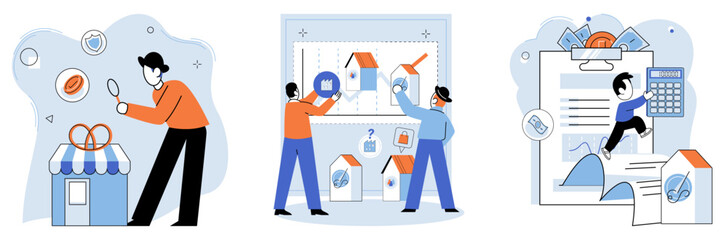 Local business. Vector illustration. Efficient organization resources and processes is crucial for businesses to achieve economic sustainability Economic conditions impact profitability and growth