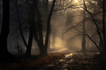 Moonlit Forest with Dead Trees, Foggy Forest Moonlighting