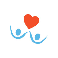 heart icon, holding hands on a white background, vector illustration