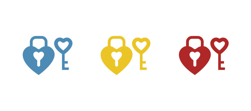 heart lock and key icon on white background, vector illustration