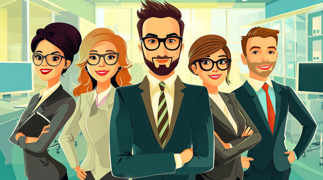 Corporate Team: A Vector Background with a Diverse Group of Professionals in a Modern Office Setting, Ideal for Business Team Presentations