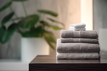 Podium Product Display Towel Blurred Bathroom Background