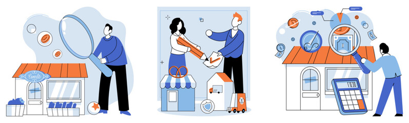 Family business. Vector illustration. Service oriented businesses focus on delivering quality services to meet customer demands Consumerism drives demand for wide range merchandise in market