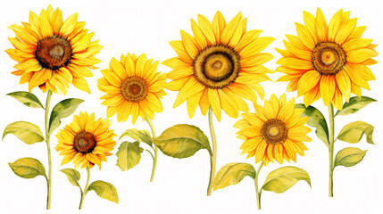 Naklejka premium Watercolor sunflowers isolated on white background. Hand drawn illustration.