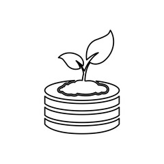icon stack of coins, plant, business on a white background, vector illustration