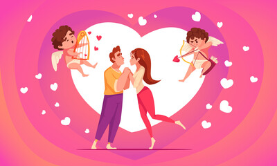 Valentines day flat cartoon composition