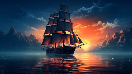Fototapeta premium ship at sunset