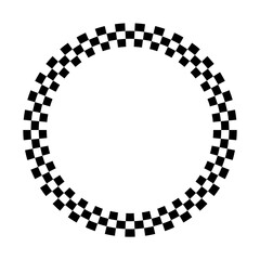Circle chess frame. Round pattern border black and white. Ornament for photo, winner and racing. Vector isolated element on white background.