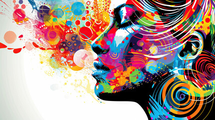 Artistic Vision: A Vector Background with a Human Head as a Canvas for Artistic Expression, Featuring Abstract Patterns and Vivid Colors, Perfect for Artistic Concepts