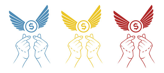 money hands icon, wings on a white background, vector illustration