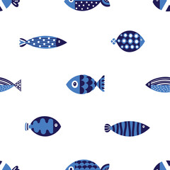 Cute blue fish. Kids background. Seamless pattern. Can be used in textile industry, paper, background, scrapbooking.