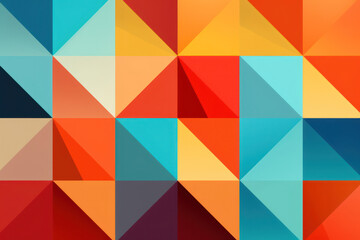 Abstract Geometric Mosaic: Blue, Red, and Pink Triangle Pattern on Gradient Background