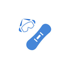 snowboard and goggles icon on white background, vector illustration