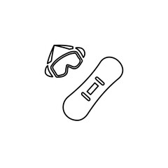 snowboard and goggles icon on white background, vector illustration