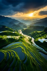 Rice terraces in Sapa mountains, Landscape of terraced rice field near Sapa, North Vietnam