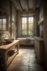 Bathroom interior in Country style house.