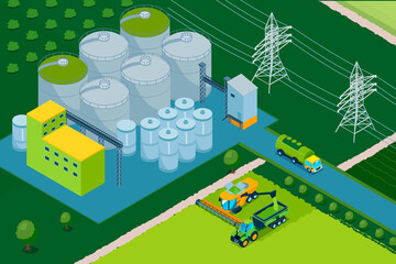 Isometric biofuel energy composition background with a energy plant