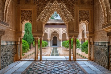 Arches in Islamic Moorish style in Alhambra  Granada  Spain
