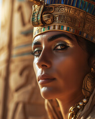 Majestic Close-Up Portrait of a Woman in Traditional Egyptian Headdress - Ideal for Historical and Cultural Themes