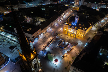 City Square in the Beautiful Novi Sad, for the New Year in the night. Serbia. High quality photo