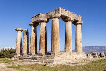 Obraz premium Doric Temple of Apollo ruins, general view. Ancient Corinth, Greece