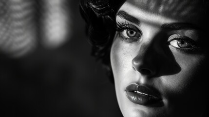 Black and white close up portrait of a woman