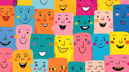 Obraz na płótnie Canvas Expressions of Joy: A Vector Background with a Collection of Smiling Human Faces, Expressing Joy and Happiness, Ideal for Positive Vibes