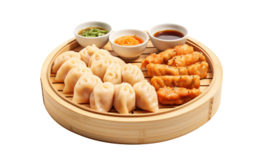Savoring the Diverse Flavors of a Chinese Dim Sum Feast on White or PNG Transparent Background