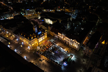 City Square in the Beautiful Novi Sad, for the New Year in the night. Serbia. High quality photo - obrazy, fototapety, plakaty