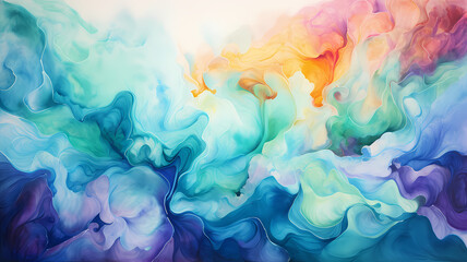 Watercolor paint art background with swirls and waves - obrazy, fototapety, plakaty