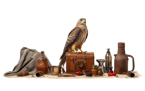 Exploring the Art of Falconry with Dubai's Tools on White or PNG Transparent Background