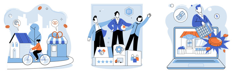 Local business. Vector illustration. Developing sound business strategy is essential for businesses to achieve their objectives Identifying right business target allows businesses to focus