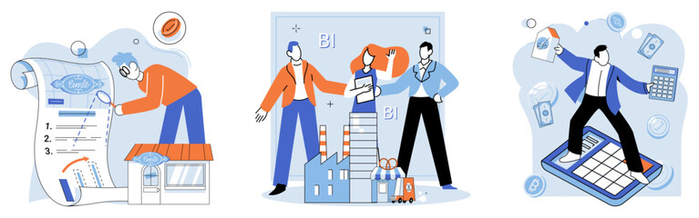 Family business. Vector illustration. Family businesses combine dynamics both family and business realms Small businesses contribute to local economy and provide employment opportunities Shopping