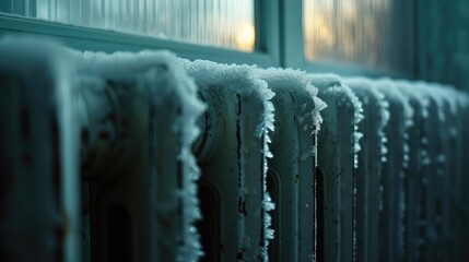 Closeup of a radiator covered with snow in a cold winter day - Powered by Adobe