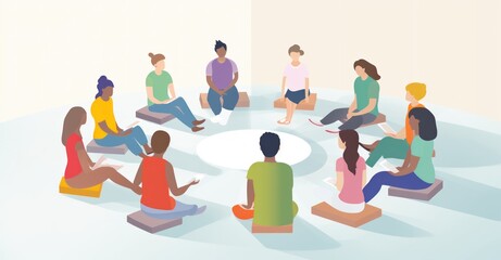 "Contemporary Mindfulness Class with Diverse Group and Instructor"