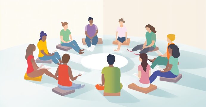 "Contemporary Mindfulness Class with Diverse Group and Instructor"