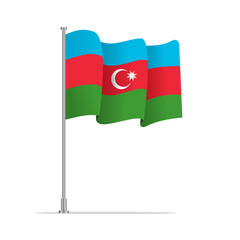 Vector 3d realistic flags of Azerbaijan on steel poles isolated on white background. National symbol of Azerbaijan illustration. Azerbaijan Flag on flag pole isolated on white background.