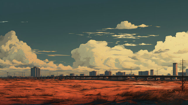 highway in the middle of a barren grassland at sunset