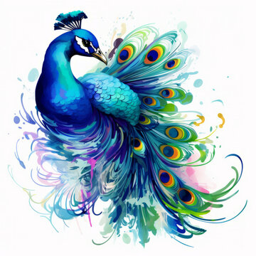 Beautiful peacock watercolor illustration for wallpaper, sublimation, poster design