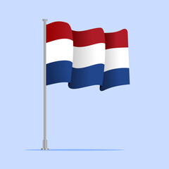 Vector 3d realistic flags of Netherlands on steel poles isolated on white background. National symbol of Netherlands illustration. Netherland Flag on flag pole isolated on white background.