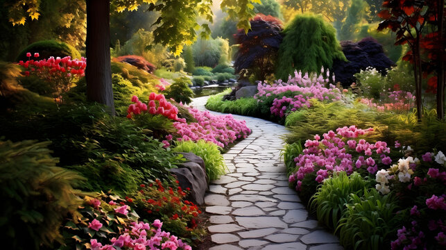 background of path in flower garden