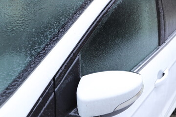 freezing rain on a car window