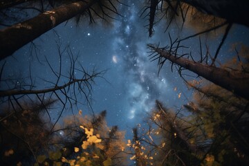 night sky view from within a clearing in the forest