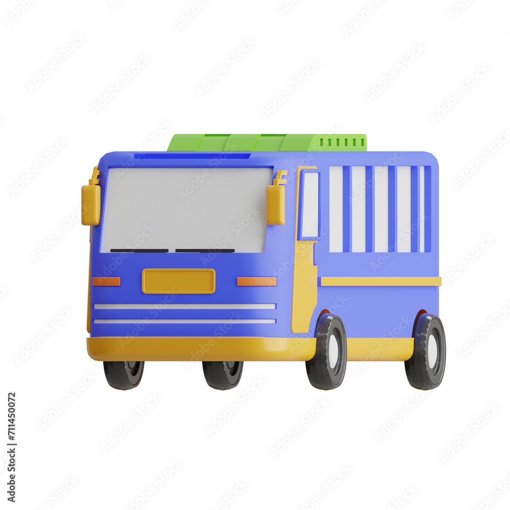 Poster 3d bus model transporting passengers with reliability and convenience. 3d illustration, 3d element, 