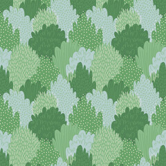 Forest green seamless pattern, great design for women's clothing. Delicate spring green-mint nature. Delicate colors of the spring forest. Flat vector illustration.