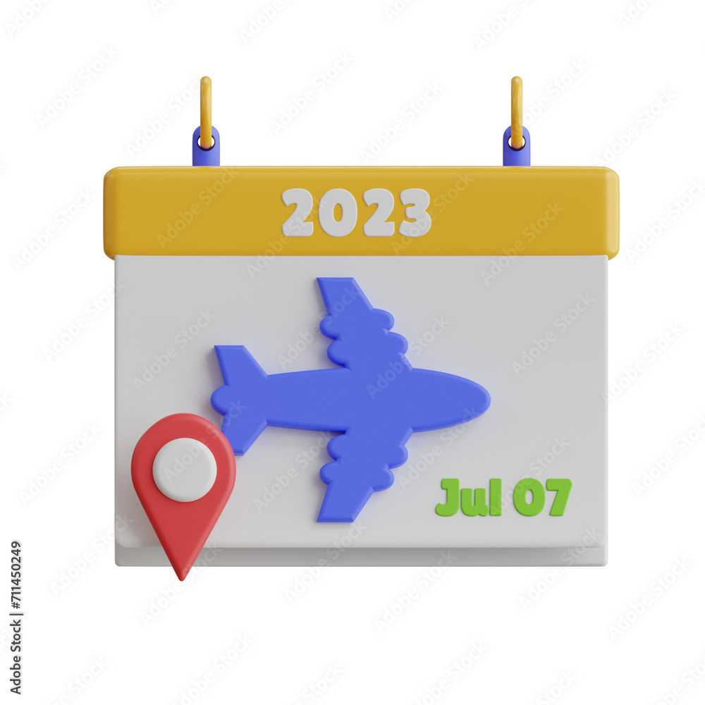 Poster 3d calendar model managing air travel itinerary with ease. 3d illustration, 3d element, 3d rendering