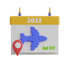3D Calendar Model Managing Air Travel Itinerary with Ease. 3d illustration, 3d element, 3d rendering. 3d visualization isolated on a transparent background